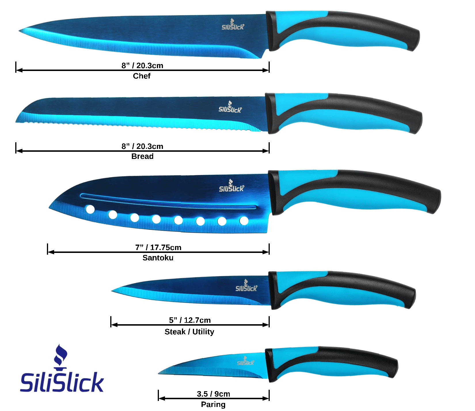 Kitchen Knife Set - Titanium Coated Blades - Zing